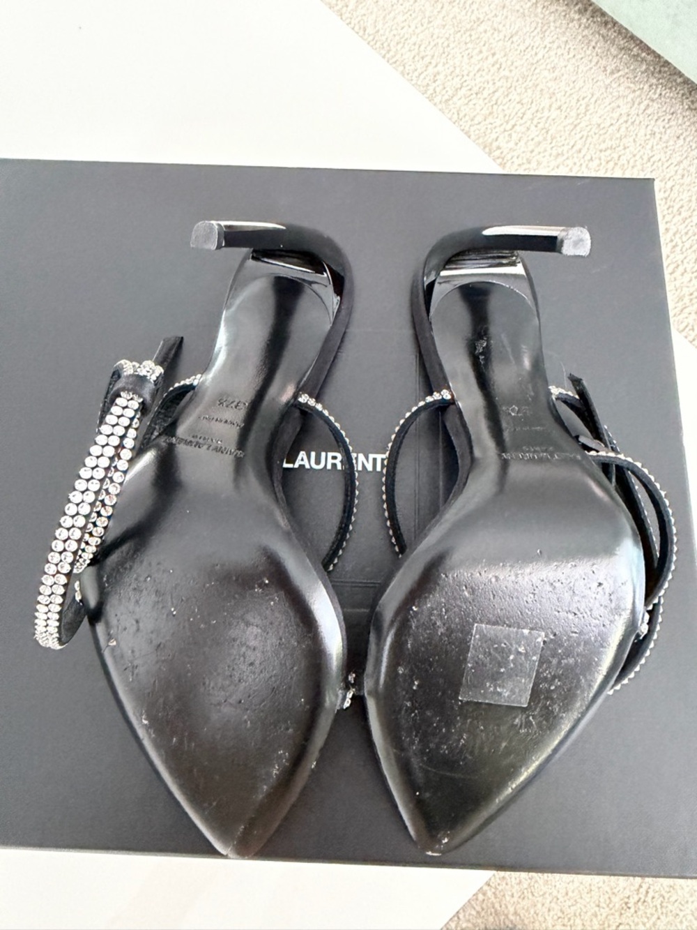 Saint Laurent Black Satin Crystal wrap straps Stilettos - Picture 5 of 9